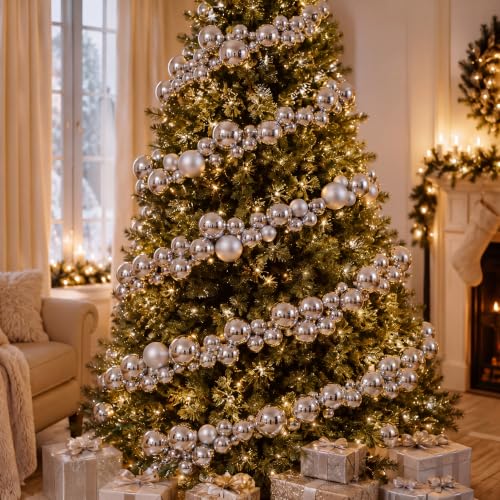 Mixed Silver Christmas Ball Garland Set - 15 Ft Decor, 2 Pcs