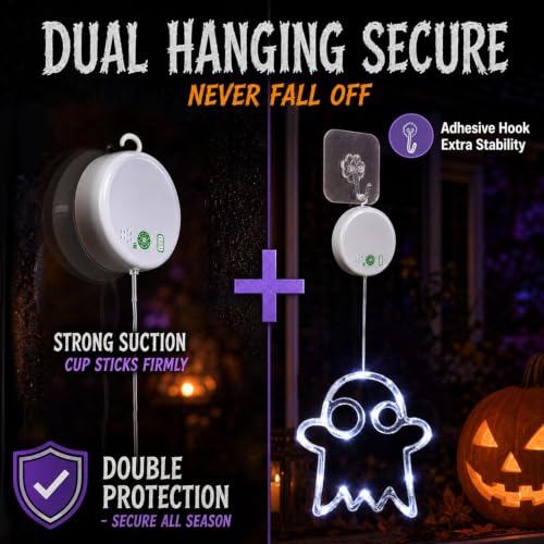 Rechargeable Halloween Window Lights Set of 3 - Pumpkin, Ghost, Bat Shapes