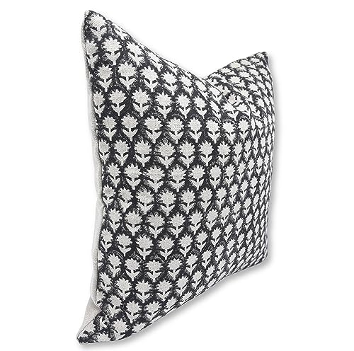Black Handmade Linen Throw Pillow Cover 20x20 with Zipper - Farmhouse Decor