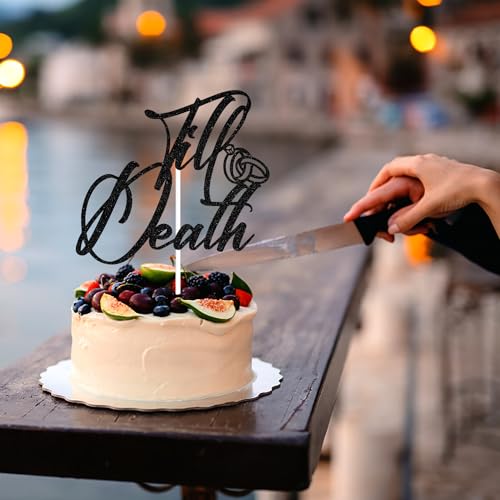 Black Glitter Cake Topper - Till Death Skull Wedding & Halloween Party Decorations