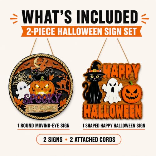 Halloween Door Decorations Set - Ghost, Cat & Pumpkin Hanging Signs, Round + Square Variations