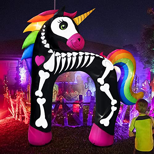 11FT Halloween Inflatable Arch Rainbow Skeleton Unicorn Outdoor Decor