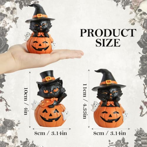 Halloween Black Cat Pumpkin Decor Set of 2 - Spooky Fall Home Party Decorations - Black & Orange