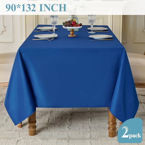 Royal Blue Rectangle Tablecloth 2 Pack - 90x132 Inch for 6ft Tables, Polyester