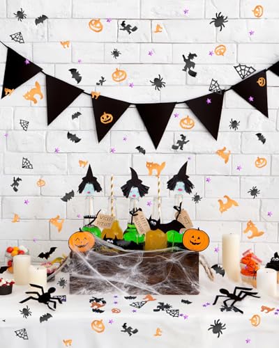 Halloween Glitter Confetti Sequins - 60g Metallic Foil Decorations, Pumpkin Bat Spider Witch Cat Star Web, Halloween Style