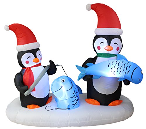 Lighted Christmas Inflatable Penguins Fishing Scene - 6 FT Outdoor Holiday Decor