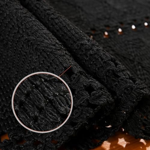 Black Boho 12-Inch Cotton Table Runner with Tassels - Rustic Modern Decor
