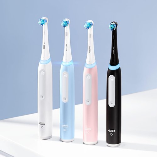 Oral-B iO3 Rechargeable Electric Toothbrush - Deep Clean with 3 Modes & Visual Pressure Sensor | Azalea Pink, 2 Brush Heads & Travel Case