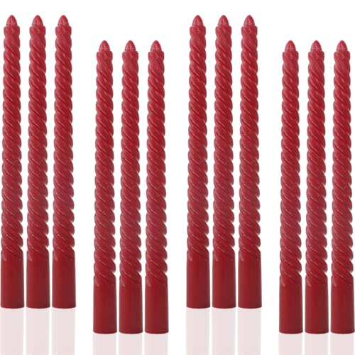 E-Burgundy Spiral Candles 10 Inch Unscented Dripless Taper Candlesticks - 12 Pack