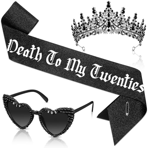 Death to My Twenties Black Gothic 30th Birthday Party Accessories Set - Crown, Sunglasses & Sash