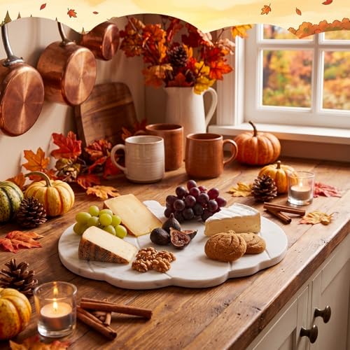 Pumpkin-Shaped Marble Cutting Board - Fall Harvest Kitchen Decor & Cheese Platter, 9.84 Inch