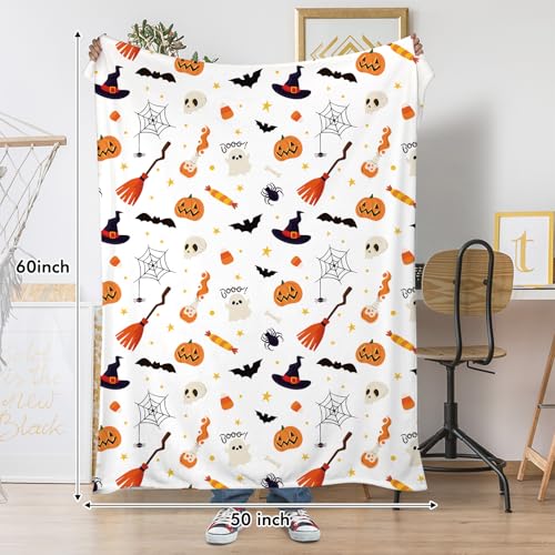 Halloween Pumpkin Bat Spider Throw Blanket Soft Warm Plush Bed Couch Decor