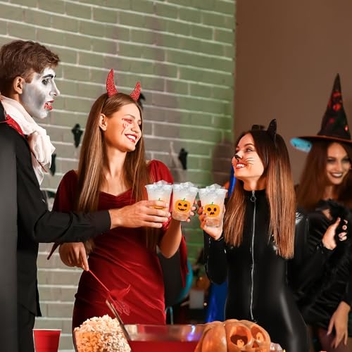 Halloween Plastic Cups 12oz Pumpkin Pattern 50-Pack - Clear Orange Party Supplies