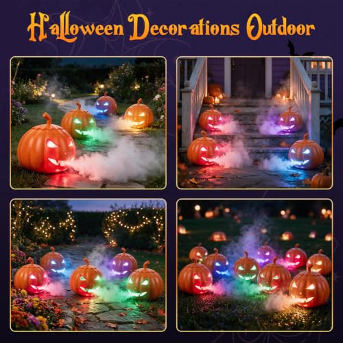 Outdoor Halloween Pumpkin Fog Machine with 12 Color LED Lights, Wireless Remote