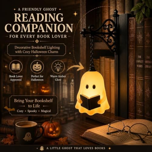 Ghost Bookshelf Light - 3D Reading Book Lamp for Book Nook & Halloween Decor