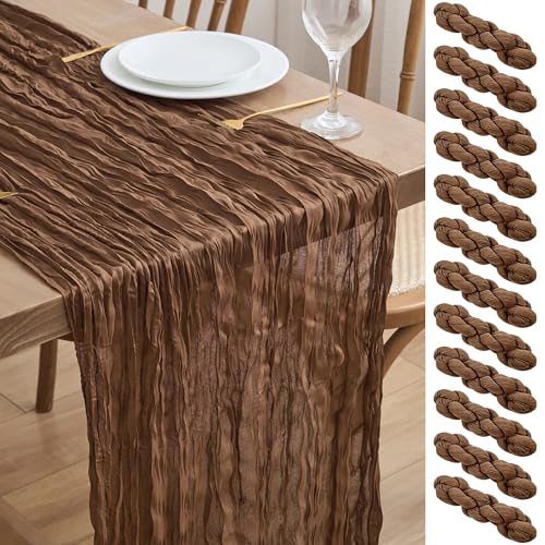 12 Pack Brown Cheesecloth Table Runner 10FT Fall Boho Wedding Home Decor