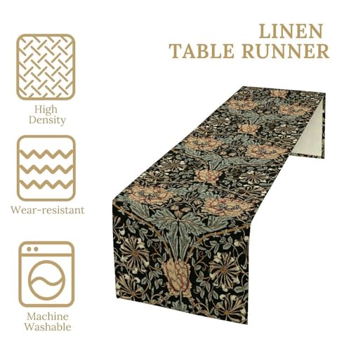 William Morris 13x36 Inch Table Runner - Retro Ethnic Floral Boho Rustic Dining Decor - Variation of William Morris-14