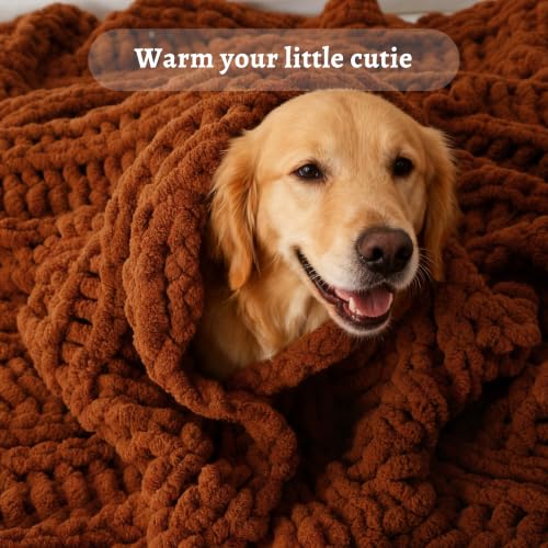 Caramel 50x60 Inch Chunky Knit Throw Blanket for Couch & Bed - Fall Decor