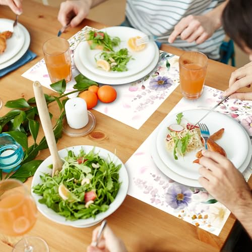 CHAROUP Style 17 Floral Disposable Paper Placemats - Watercolor Table Mats, 50 Pack