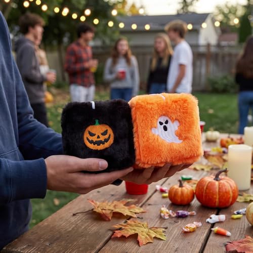 Halloween Fuzzy Dice for Car Rear View Mirror - Plush Black and Orange Decor
