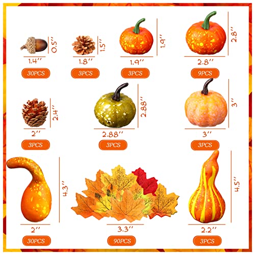 150PCS Fall Thanksgiving Pumpkin Gourd Leaves Decor Set - Artificial Autumn Decorations