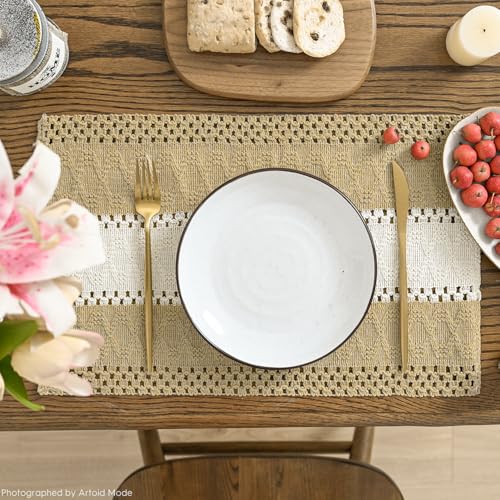 Farmhouse Rustic Placemats Set of 4 - Burlap Brown 12x18 Inch Kitchen Table Decor