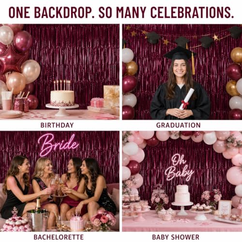 GCB 2-Pack Burgundy Metallic Tinsel Fringe Curtains for Party Backdrop & Door Decor