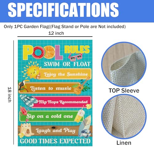 Summer Pool Decor Garden Flag - Funny Pool Rules Outdoor Banner