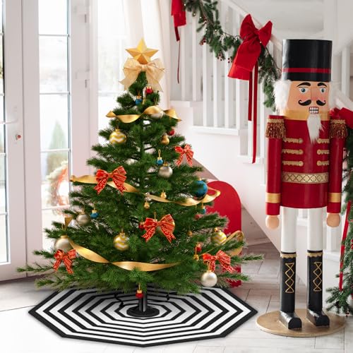 Large Halloween & Christmas Spider Web Tree Skirt 36 Inch Octagonal Black White