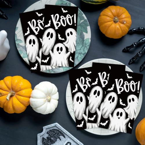 Black Ghost Halloween Napkins - 100 Pack Disposable Party Paper Napkins