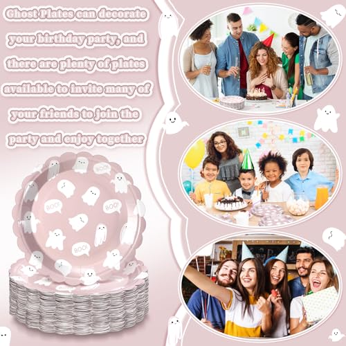 Pink Ghost Boo Halloween Disposable Plates 9 Inch - 100 Pack