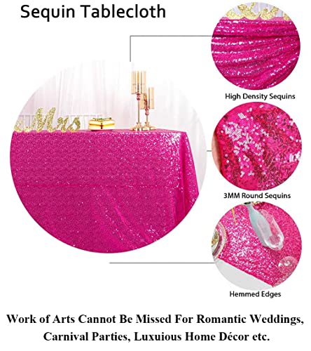 Hot Pink Rectangle Sequin Tablecloth 50x80 Inch for Party Wedding & Event Decor - Rustic Glitter Fabric