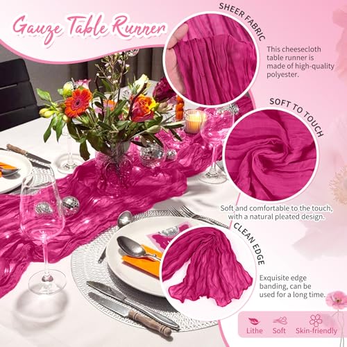 Fuschia Cheesecloth Table Runner 20 Pack - 17 x 108 Inches Boho Home Decor