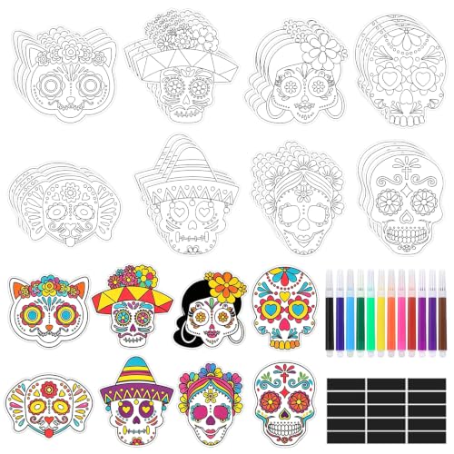 Day of the Dead Sugar Skull Craft Kit with Magnets & Paint Pens - 32 pcs