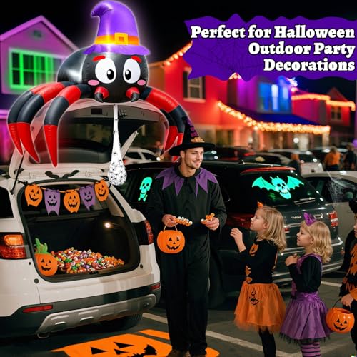 Halloween Inflatable Spider Car Decoration Kit with LEDs for SUV Truck Parade