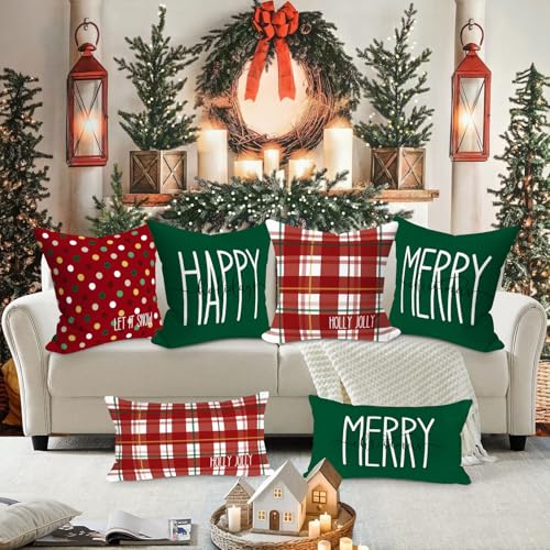 Christmas Pillow Covers 26x26 Inches Set of 4 - Red & Green Holiday Decor