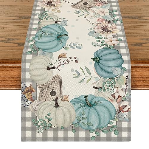 Artoid Mode 13x72 Inch Blue Fall Polyester Table Runner for Home & Party Decor