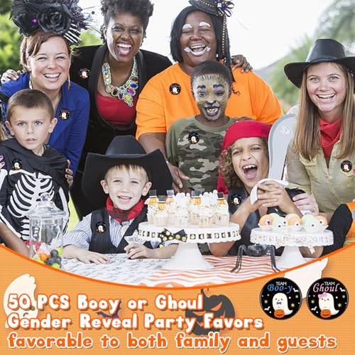 Halloween Ghost Button Pins Set - 50 Gender Reveal Party Decorations