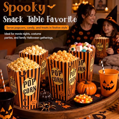 Halloween Popcorn Boxes - 100 Pack Cardboard Treat Containers for Parties