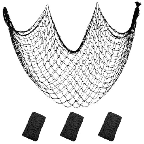 Black Cotton Fish Net Decor 5x10 ft - 3 Pack Handmade Nautical Wall Art
