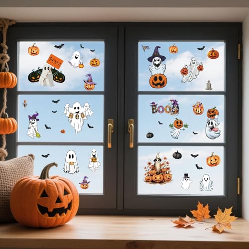 Halloween Wall Stickers and Window Clings 6 Sheets - Spooky Bat Pumpkin Decals - Variation 2