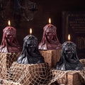 Halloween Skull Candles - Gothic Veiled Skeleton Decor, Red & Black Set