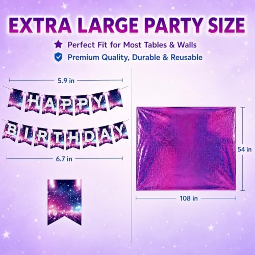 KPOP Birthday Banner & Galaxy Holographic Tablecloth Party Decorations