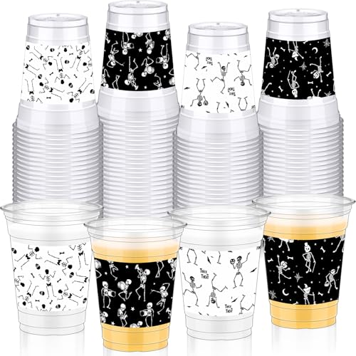 Halloween Skeleton Plastic Cups 12 oz - 100 Pack, Black & White Variation