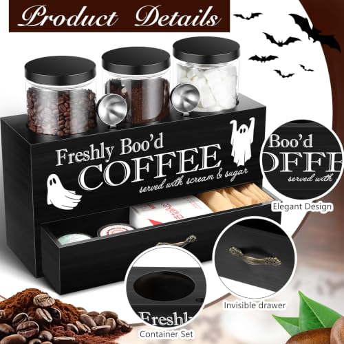 Halloween Coffee Bar Decor Set with Black Storage Box and Jars - Ghost Theme