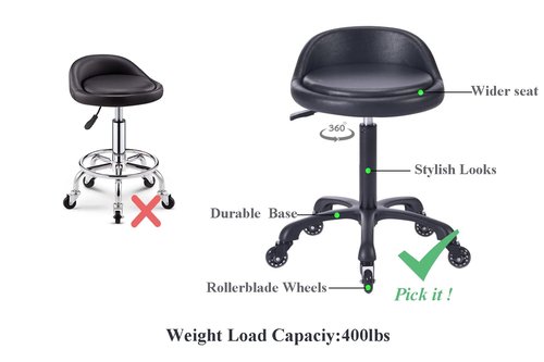 Rolling Salon Stool Chair with Back Support Hydaulic Height Adjustable on Swivel Wheels Heavy Duty for Hair Cutting Esthetician Tatto Beauty Spa Bar Lab Clinic Kitchen Office Home (Black)