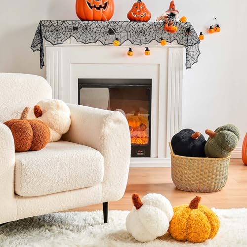 Ivory+Brown Pumpkin Pillow Set - 2 Decorative Fall Halloween Throw Pillows