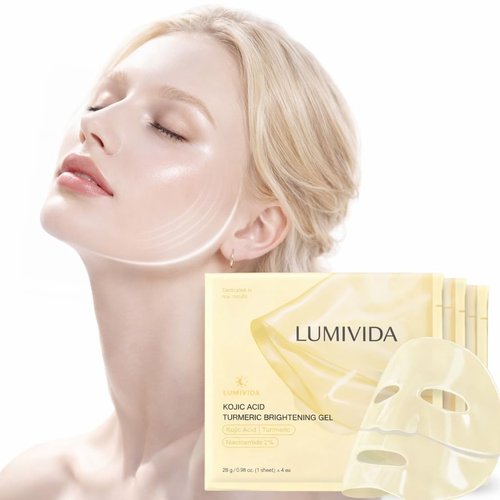LumiVida Kojic Acid Turmeric Brightening Gel Face Mask | Overnight Firming & Hydrating for Elasticity & Glow | Korean Skincare with Niacinamide, Peptides & Hydrolyzed Collagen | 4 Pack