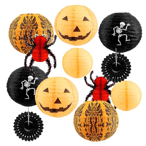 Halloween Hanging Decorations Set - Jack-o'-Lanterns Spider Skeleton Paper Lanterns - Classic Set