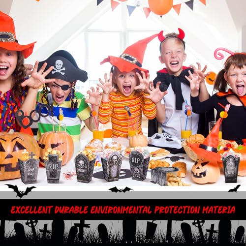 Halloween Tombstone Popcorn Boxes - 90 Pcs, 9 Styles, Spooky Party Decor
